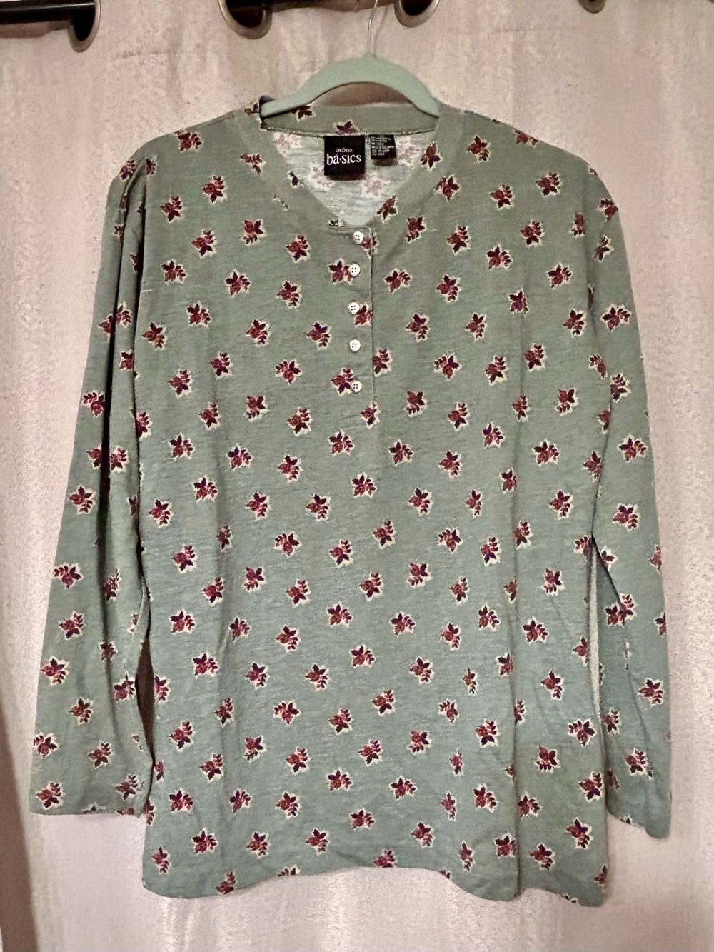 Stefano Basics Women’s  Sage Green Long Sleeve Fall Floral Large Top